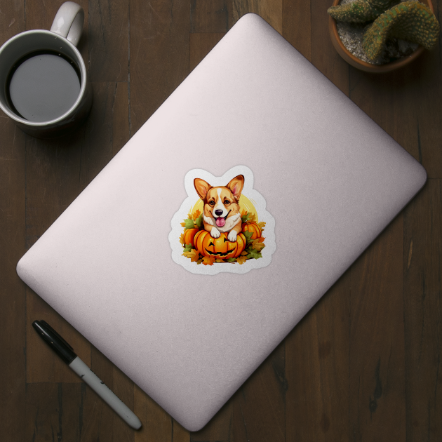 Pembroke Welsh Corgi Dog inside Pumpkin #3 by Chromatic Fusion Studio